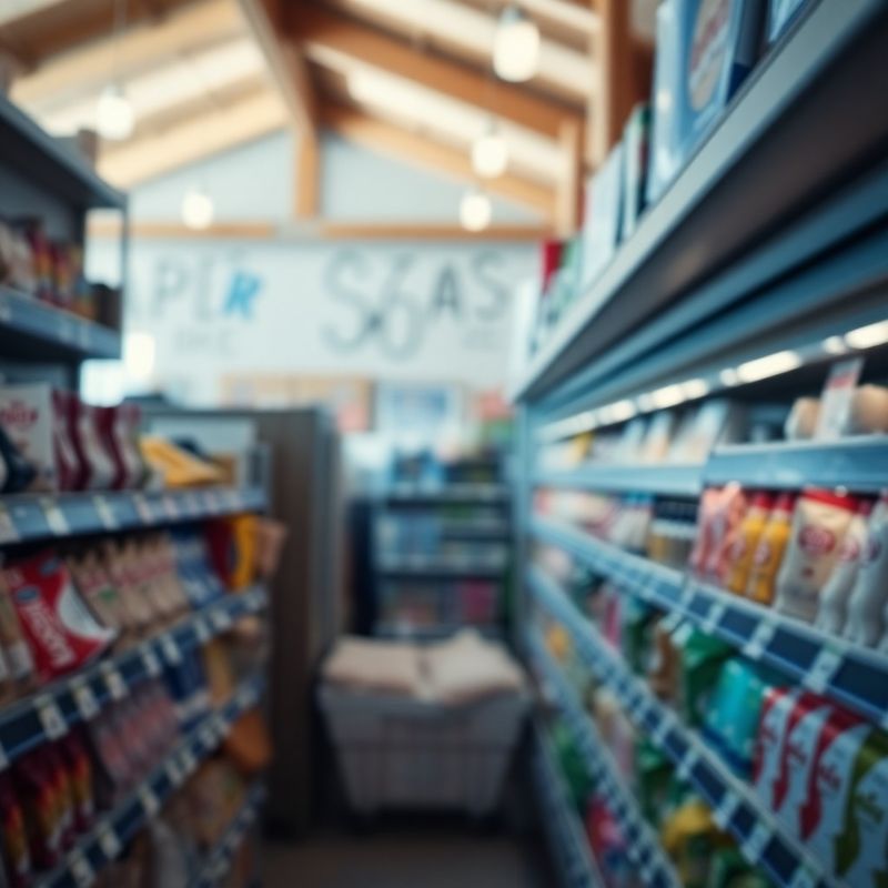 Nakupovalna polica v supermarketu s cenovnimi etiketami v ospredju